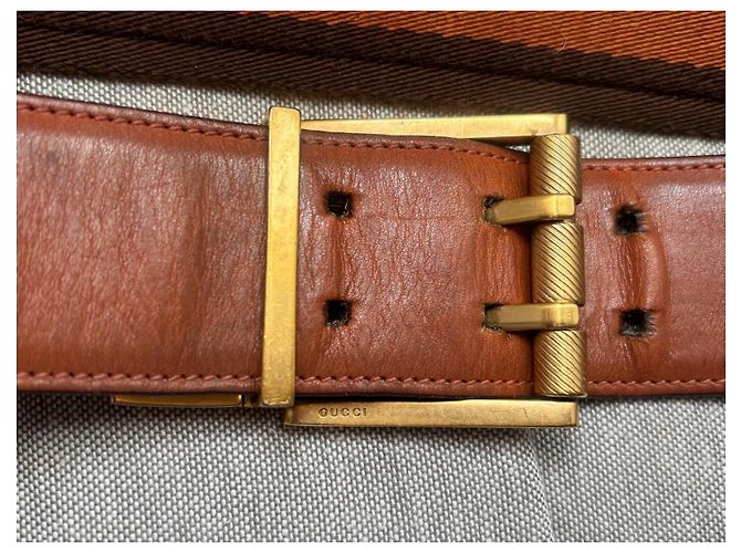 Gucci Reversibler Leder- und Canvas-Gürtel Braun Orange - Ansicht 4
