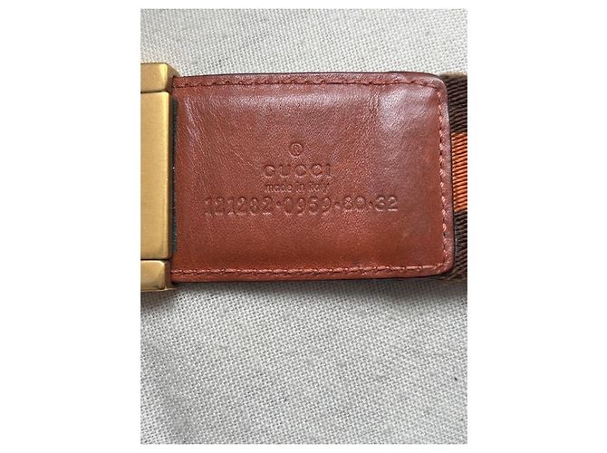 Gucci Reversibler Leder- und Canvas-Gürtel Braun Orange - Ansicht 5