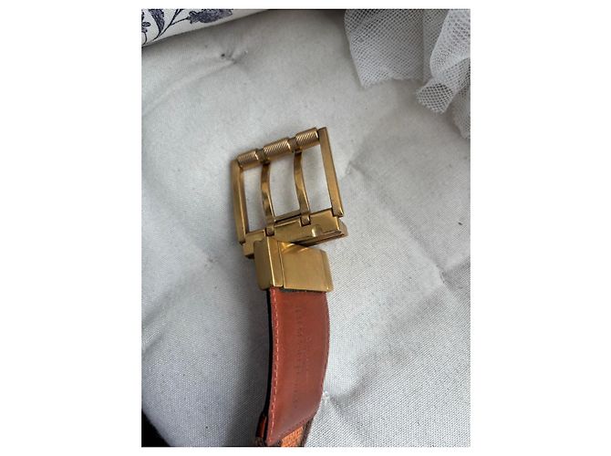 Gucci Reversibler Leder- und Canvas-Gürtel Braun Orange - Ansicht 6