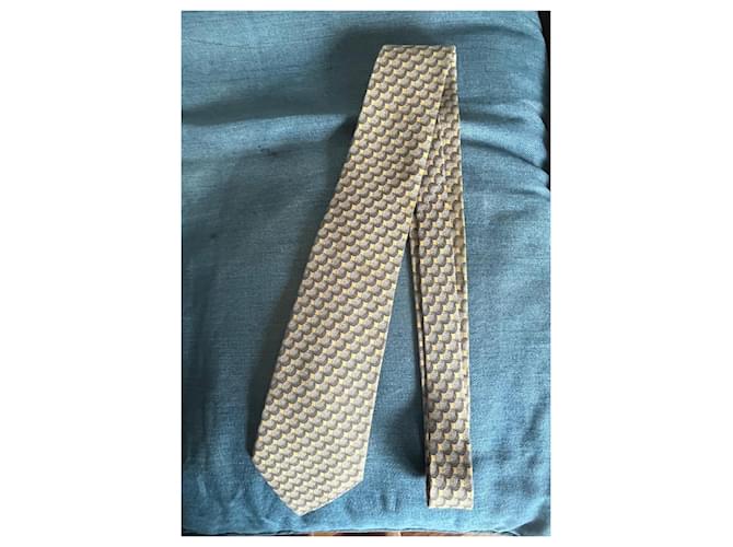 Hermès Silk Tie with Golf Ball Pattern Grey Yellow - view 2