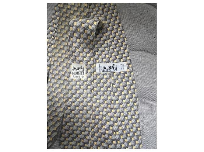 Hermès Silk Tie with Golf Ball Pattern Grey Yellow - view 4