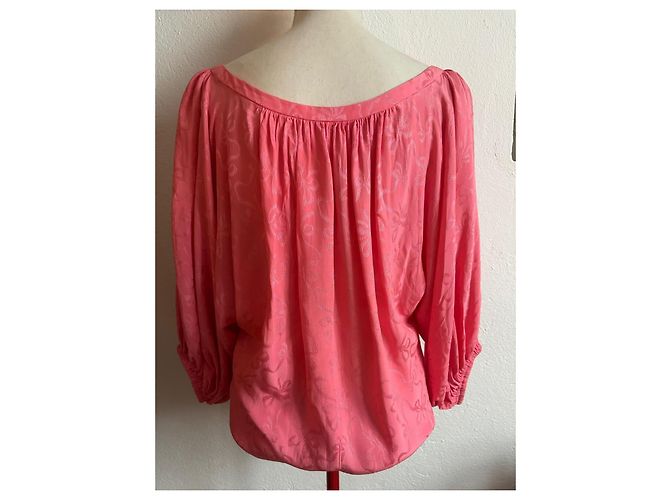 Saint Laurent Rive Gauche Rosa Seidenbluse mit Schleifenmuster Pink - Ansicht 3