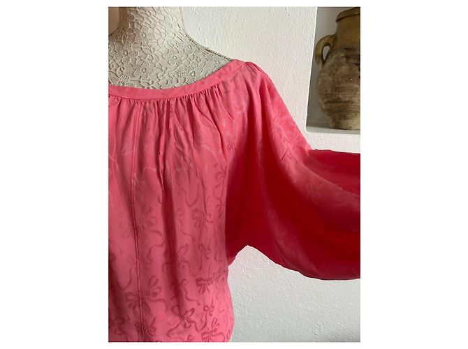 Saint Laurent Rive Gauche Rosa Seidenbluse mit Schleifenmuster Pink - Ansicht 5