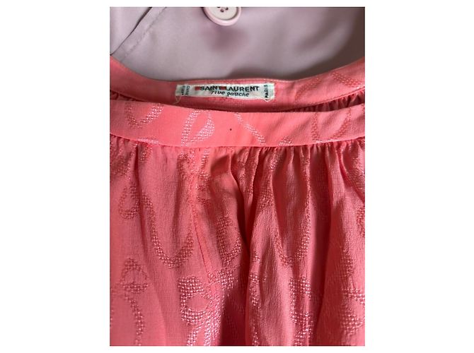 Saint Laurent Rive Gauche Rosa Seidenbluse mit Schleifenmuster Pink - Ansicht 7