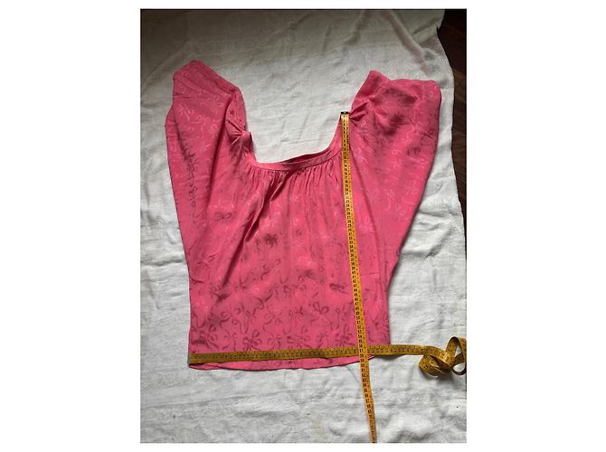 Saint Laurent Rive Gauche Rosa Seidenbluse mit Schleifenmuster Pink - Ansicht 8