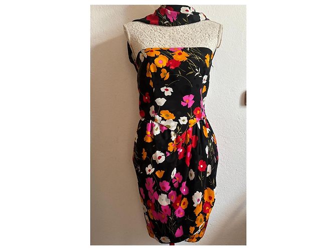 Valentino Abito Lungo Floreale Multicolore Nero Rosa Bianco Rosso Verde Arancione - vista 3