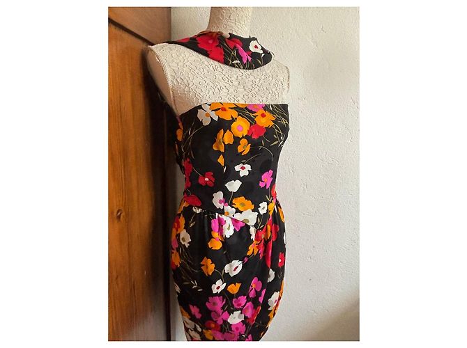 Valentino Abito Lungo Floreale Multicolore Nero Rosa Bianco Rosso Verde Arancione - vista 4