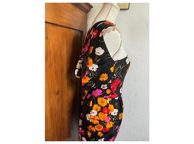 Valentino Abito Lungo Floreale Multicolore Nero Rosa Bianco Rosso Verde Arancione - vista 5