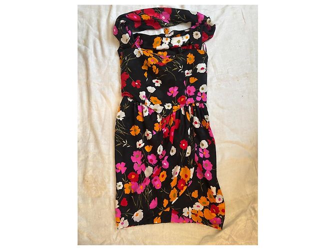 Valentino Abito Lungo Floreale Multicolore Nero Rosa Bianco Rosso Verde Arancione - vista 7