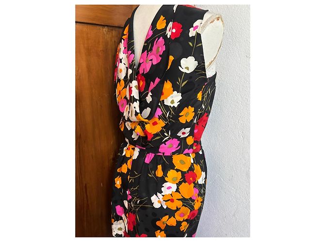 Valentino Abito Lungo Floreale Multicolore Nero Rosa Bianco Rosso Verde Arancione - vista 8