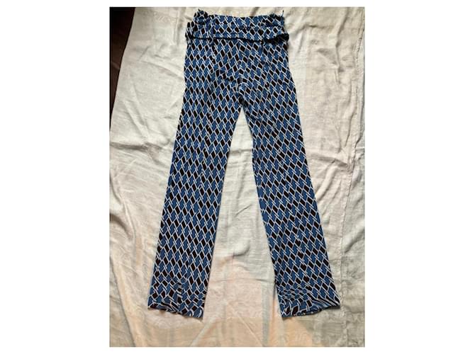 Prada Calça Larga Estampada em Viscose Marrom Branco Azul - vista 2