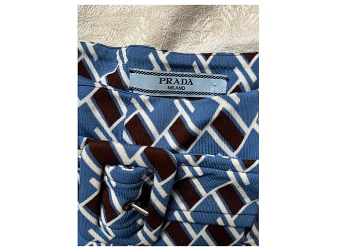 Prada Calça Larga Estampada em Viscose Marrom Branco Azul - vista 3