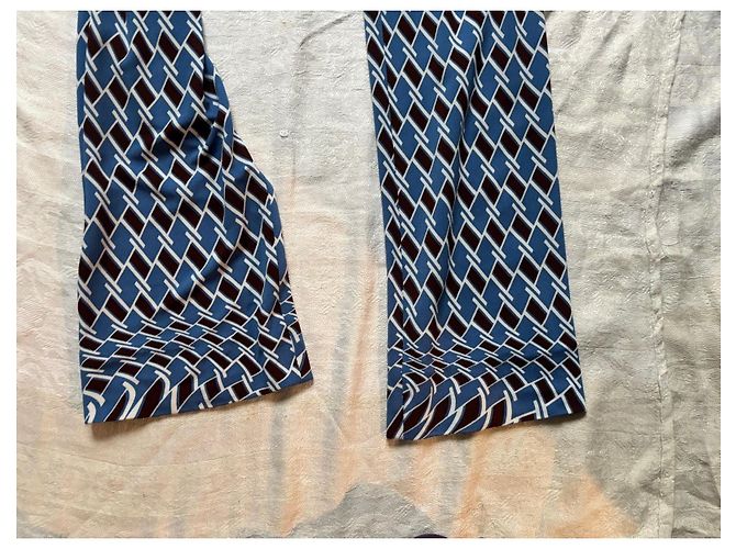 Prada Calça Larga Estampada em Viscose Marrom Branco Azul - vista 6