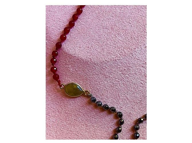 Autre Marque Collana multi-filo in perline e pietre preziose con chiusura dorata Rosso D'oro Verde - vista 2