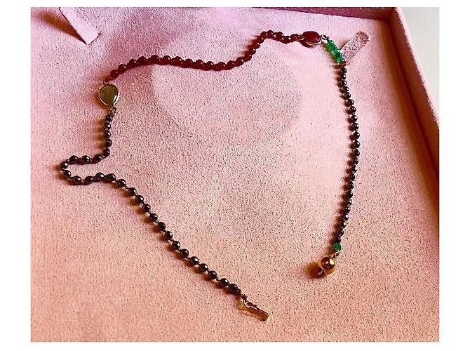 Autre Marque Collana multi-filo in perline e pietre preziose con chiusura dorata Rosso D'oro Verde - vista 7