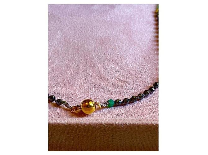 Autre Marque Collana multi-filo in perline e pietre preziose con chiusura dorata Rosso D'oro Verde - vista 8