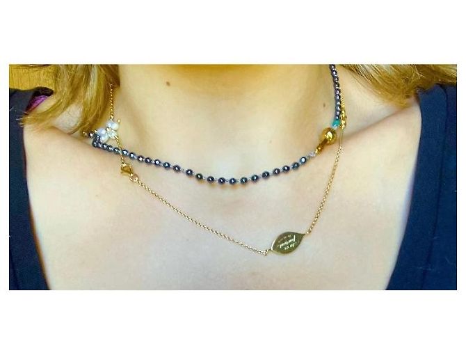 Autre Marque Collana multi-filo in perline e pietre preziose con chiusura dorata Rosso D'oro Verde - vista 9