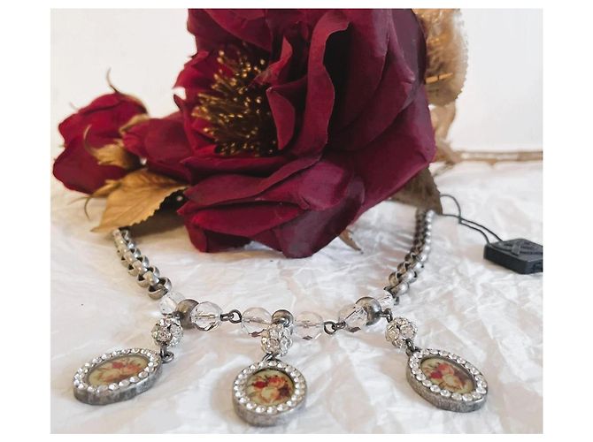 Collana Dolce & Gabbana Cammeo e Cristalli Swarovski Argento Multicolore Silver hardware - vista 13