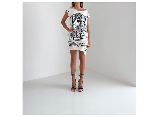 Vestido de seda Hermès "Jungle Love" Negro Blanco - vista 2