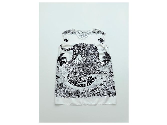 Vestido de seda Hermès "Jungle Love" Negro Blanco - vista 3