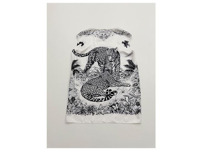 Vestido de seda Hermès "Jungle Love" Negro Blanco - vista 4