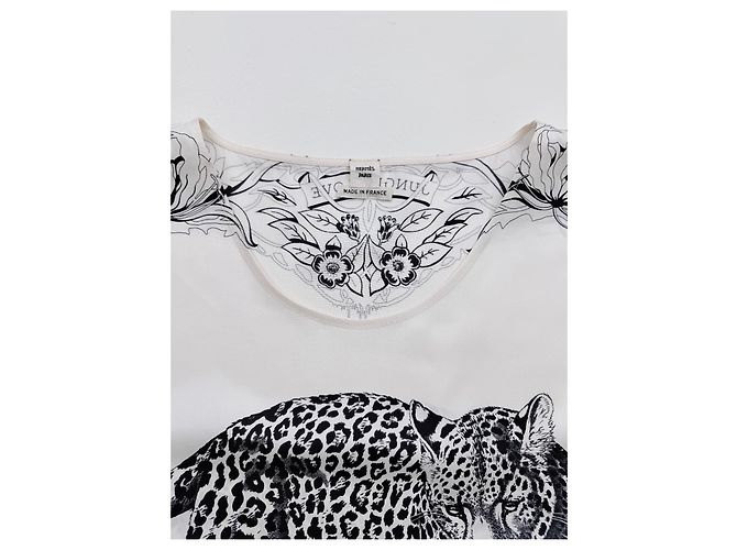 Vestido de seda Hermès "Jungle Love" Negro Blanco - vista 6