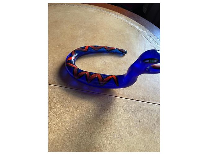 Autre Marque Boda Kosta Konstglas Blue Glass Serpent Sculpture Black White Red - view 10