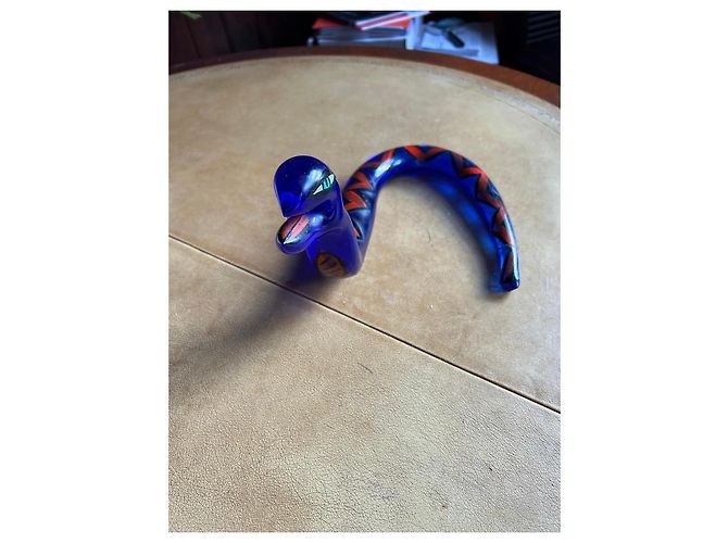 Autre Marque Boda Kosta Konstglas Blue Glass Serpent Sculpture Black White Red - view 11