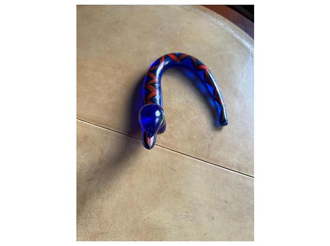 Autre Marque Boda Kosta Konstglas Blue Glass Serpent Sculpture Black White Red - view 12