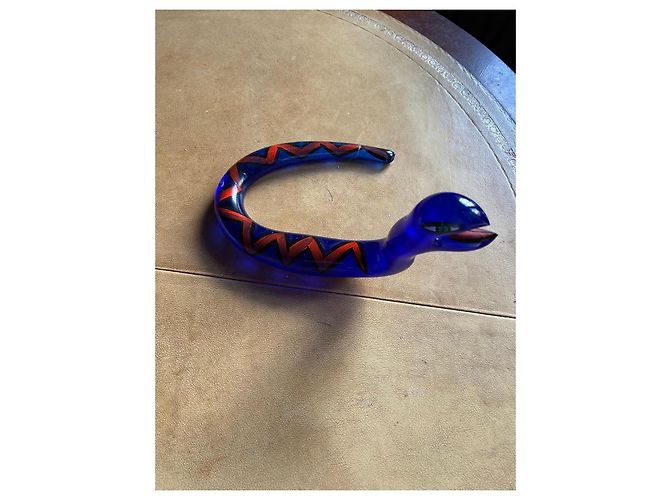 Autre Marque Boda Kosta Konstglas Blue Glass Serpent Sculpture Black White Red - view 13