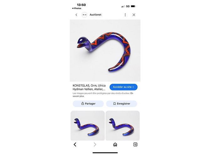 Autre Marque Boda Kosta Konstglas Blue Glass Serpent Sculpture Black White Red - view 14