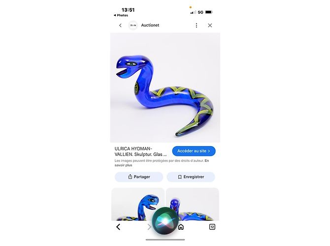 Autre Marque Boda Kosta Konstglas Blue Glass Serpent Sculpture Black White Red - view 15