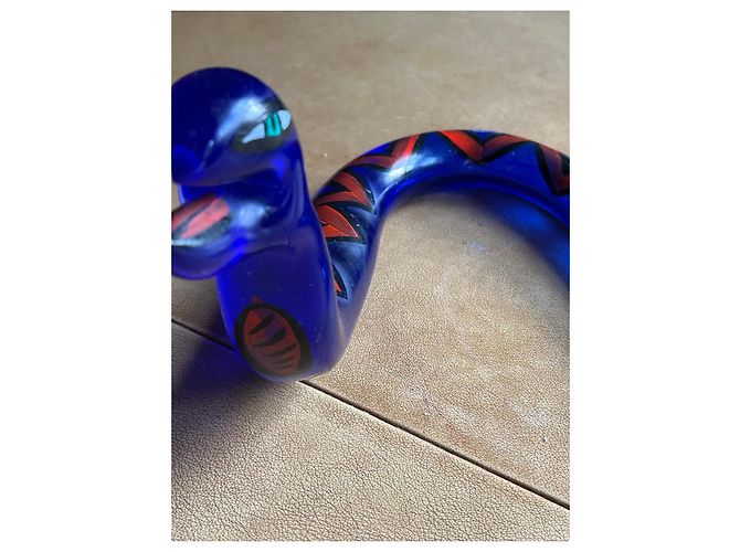 Autre Marque Boda Kosta Konstglas Blue Glass Serpent Sculpture Black White Red - view 2