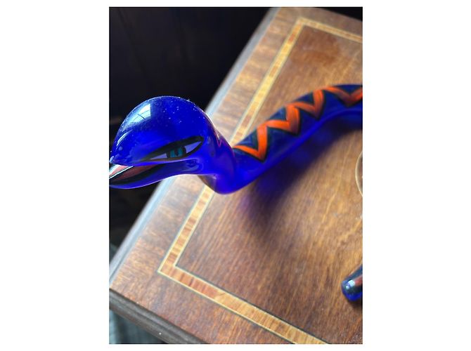 Autre Marque Boda Kosta Konstglas Blue Glass Serpent Sculpture Black White Red - view 4