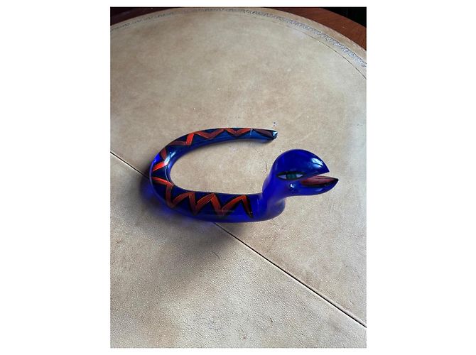 Autre Marque Boda Kosta Konstglas Blue Glass Serpent Sculpture Black White Red - view 5