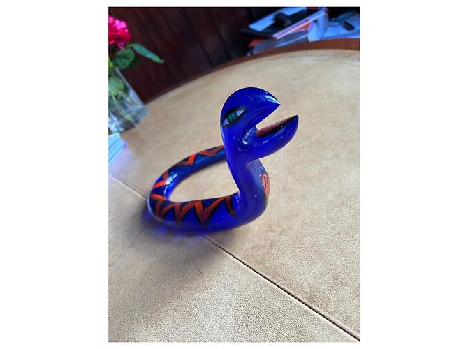 Autre Marque Boda Kosta Konstglas Blue Glass Serpent Sculpture Black White Red - view 6