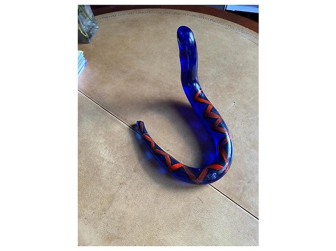 Autre Marque Boda Kosta Konstglas Blue Glass Serpent Sculpture Black White Red - view 7