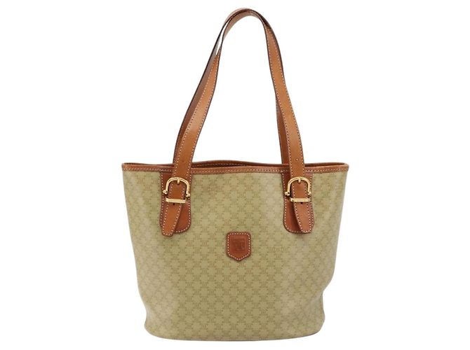 Céline Borsa Tote CELINE Macadam Canvas PVC Beige Oro Auth 183002 D'oro - vista 13