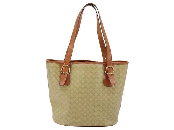 Céline Borsa Tote CELINE Macadam Canvas PVC Beige Oro Auth 183002 D'oro - vista 2