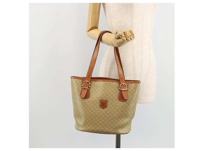 Céline Borsa Tote CELINE Macadam Canvas PVC Beige Oro Auth 183002 D'oro - vista 24
