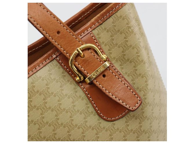 Céline Borsa Tote CELINE Macadam Canvas PVC Beige Oro Auth 183002 D'oro - vista 9