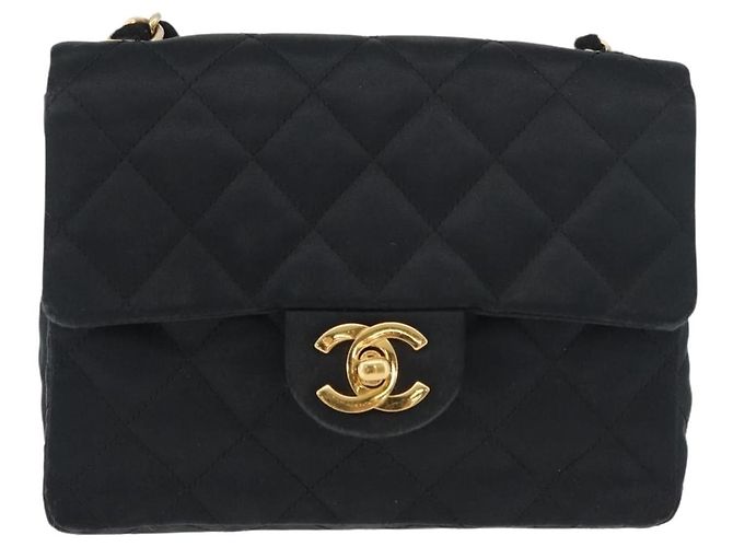 CHANEL Mini Matelasse 17 Chain Shoulder Bag Satin Black Gold CC Auth 182739SAV Nero D'oro - vista 13