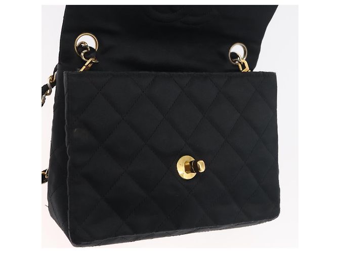 CHANEL Mini Matelasse 17 Chain Shoulder Bag Satin Black Gold CC Auth 182739SAV Nero D'oro - vista 19