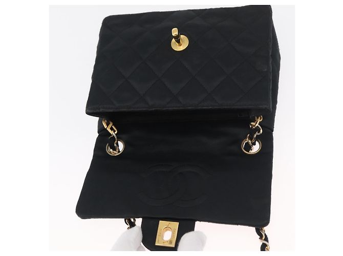 CHANEL Mini Matelasse 17 Chain Shoulder Bag Satin Black Gold CC Auth 182739SAV Nero D'oro - vista 9