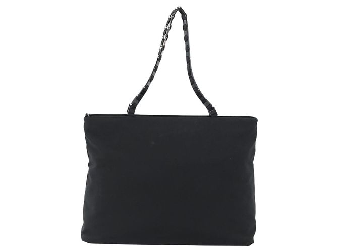 Borsa a tracolla Salvatore Ferragamo Vala Chain in tela nero argento Auth 183134 - vista 13