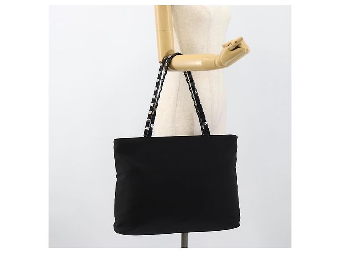 Borsa a tracolla Salvatore Ferragamo Vala Chain in tela nero argento Auth 183134 - vista 22