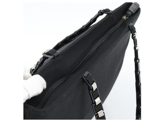 Borsa a tracolla Salvatore Ferragamo Vala Chain in tela nero argento Auth 183134 - vista 6