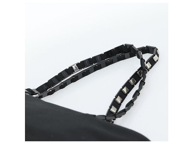 Borsa a tracolla Salvatore Ferragamo Vala Chain in tela nero argento Auth 183134 - vista 8