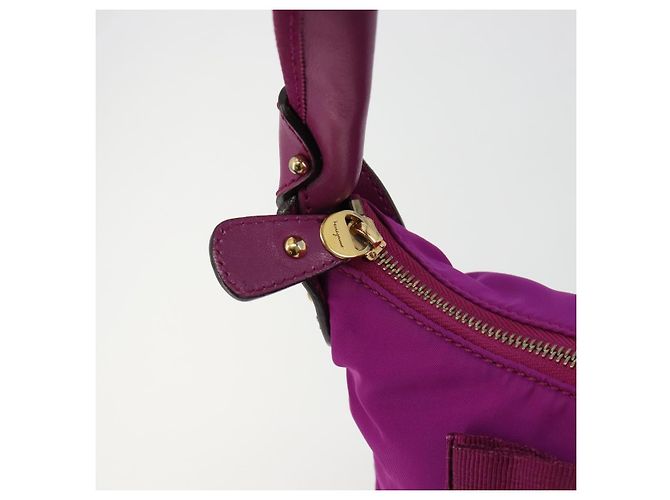 Borsa a tracolla Salvatore Ferragamo Vala in nylon viola e oro Autentica 182996A D'oro Porpora - vista 10