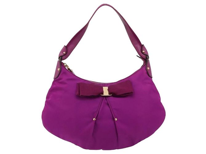 Borsa a tracolla Salvatore Ferragamo Vala in nylon viola e oro Autentica 182996A D'oro Porpora - vista 13